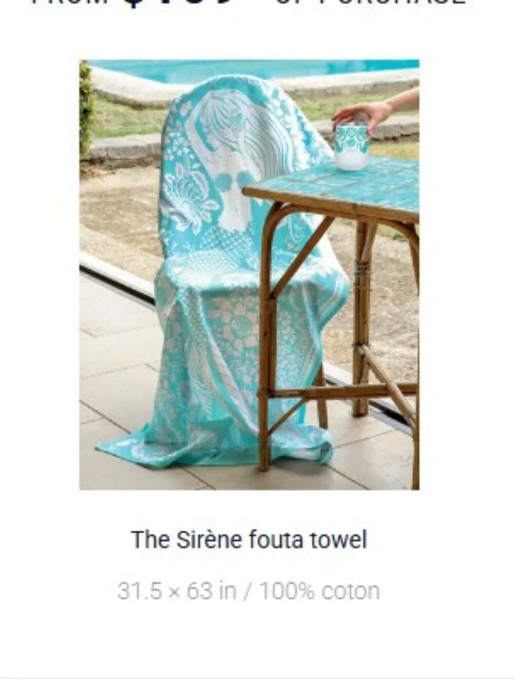 Fragonard Brand New Sirene Fouta Towel 32 * 63 Inches